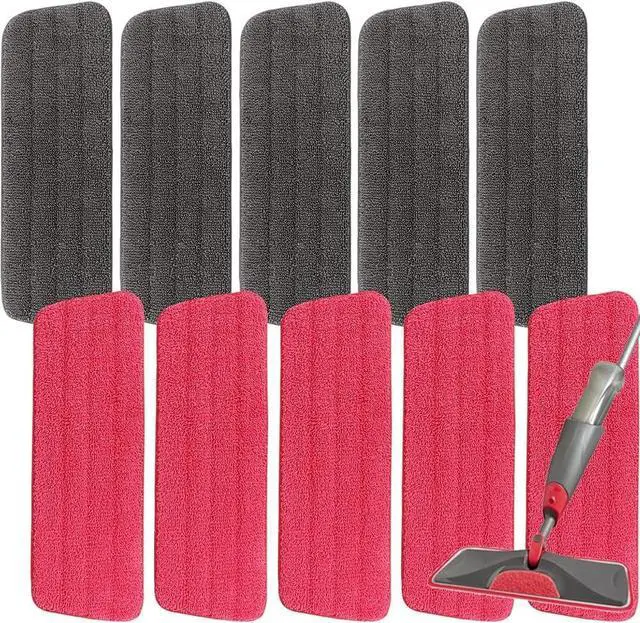 Main image of 16.5 inch Microfiber Mop Pads for Rubbermaid Reveal Spray Mop and Any 16.5" Flat Mop - 10 Pack 13''-15'' Spray Mop Pad Reusable Washable Replacement Refills - Red & Grey
