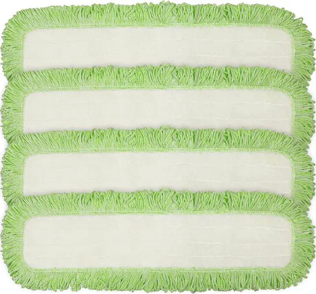Main image of Commercial Microfiber Dry Mop Pad Refill, 24 Inch Floor Cleaning Pads with Coral Weave and Rope Border, Reusable for Hardwood, Tile, Vinyl, Fits Most Mop Frames, Green Trim, 4-Pack