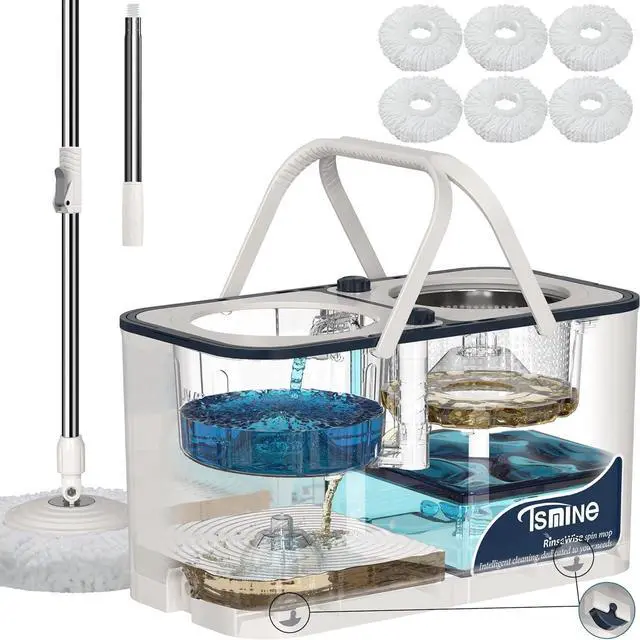 Main image of Mop and Bucket with Wringer Set for Home, Spin Mop and Bucket Separates Dirty and Clean Water,4-Chamber Mop Bucket, Best Household Cleaning Tools with 6 Replacement Mop Heads,4X Wheel