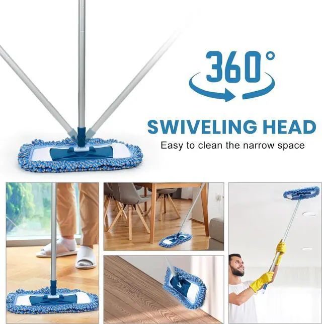 Alt view image 2 of 7 - MAVRIZ Dust Mop for Hardwood Floor Washable Wet and Dry Mop with 58" Long Handle, 360° Rotating Microfiber Mop for Wood, Laminate, Tile Floor