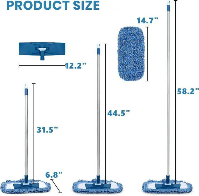 Alt view image 5 of 7 - MAVRIZ Dust Mop for Hardwood Floor Washable Wet and Dry Mop with 58" Long Handle, 360° Rotating Microfiber Mop for Wood, Laminate, Tile Floor