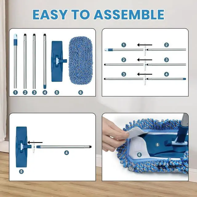 Alt view image 6 of 7 - MAVRIZ Dust Mop for Hardwood Floor Washable Wet and Dry Mop with 58" Long Handle, 360° Rotating Microfiber Mop for Wood, Laminate, Tile Floor