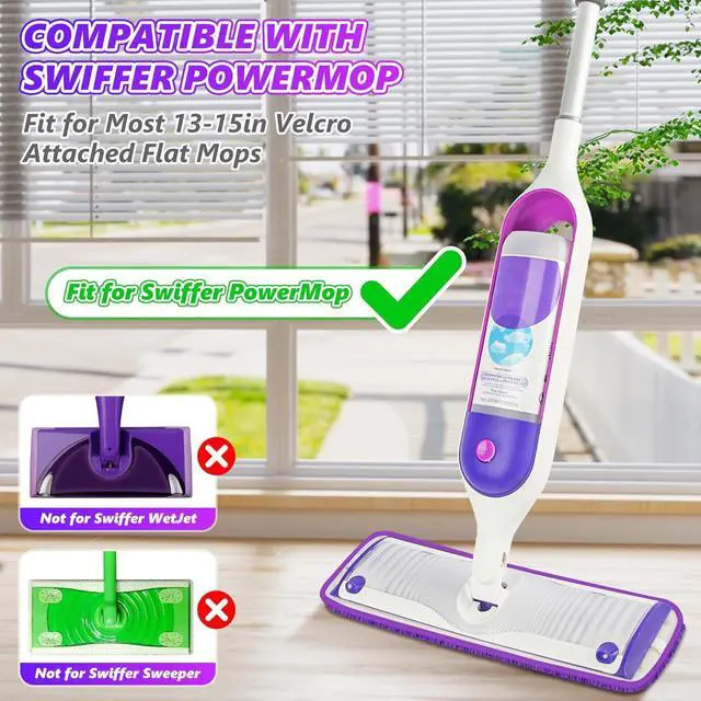 Alt view image 2 of 5 - Reusable Pads Compatible with Swiffer PowerMop - SEVENMAX 15" Microfiber Power Mop Refills Pads Spray Mop Replacement Heads Cloths Washable Dry Wet Mopping for Wood Floor Cleaning x8