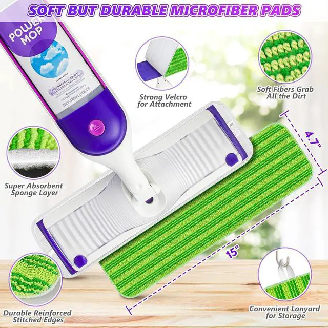 Alt view image 3 of 5 - Reusable Pads Compatible with Swiffer PowerMop - SEVENMAX 15" Microfiber Power Mop Refills Pads Spray Mop Replacement Heads Cloths Washable Dry Wet Mopping for Wood Floor Cleaning x8