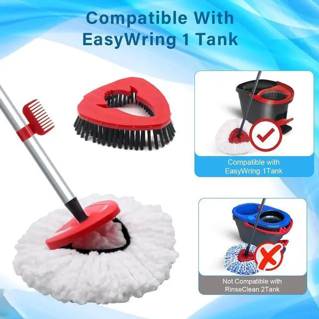 Alt view image 2 of 7 - Spin Mop Head and Brush Replacement Compatible with O Cedar EasyWring 1-Tank System, 4 Mop Replace Heads, 1 Handle, 1 Base and 1 Scrub Brush Combo Set
