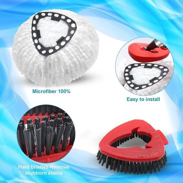 Alt view image 3 of 7 - Spin Mop Head and Brush Replacement Compatible with O Cedar EasyWring 1-Tank System, 4 Mop Replace Heads, 1 Handle, 1 Base and 1 Scrub Brush Combo Set