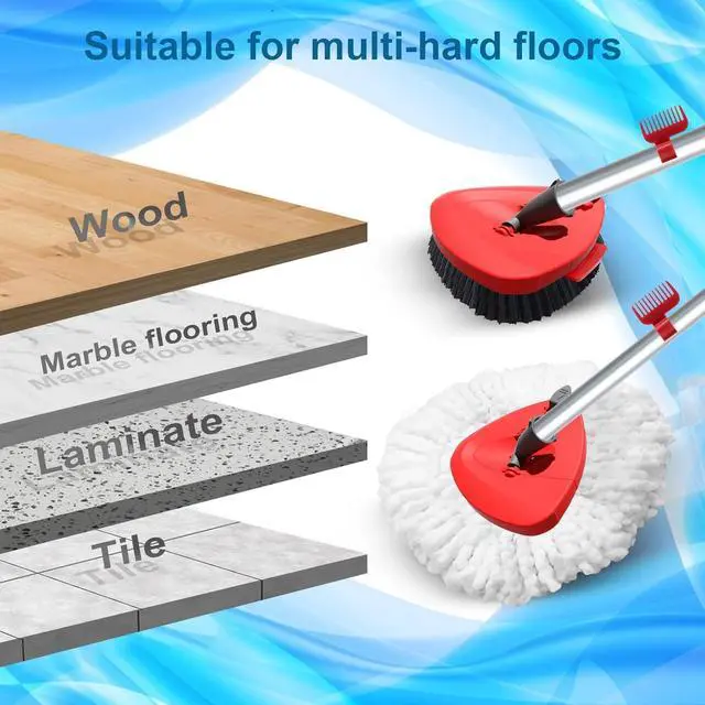 Alt view image 4 of 7 - Spin Mop Head and Brush Replacement Compatible with O Cedar EasyWring 1-Tank System, 4 Mop Replace Heads, 1 Handle, 1 Base and 1 Scrub Brush Combo Set