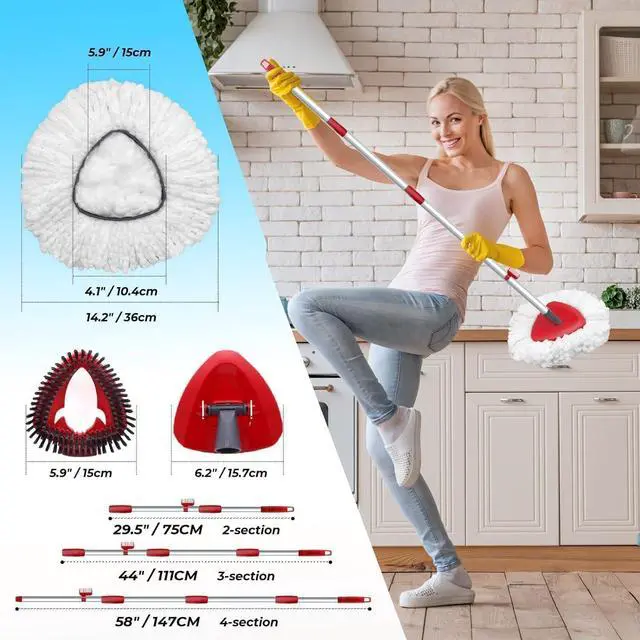 Alt view image 5 of 7 - Spin Mop Head and Brush Replacement Compatible with O Cedar EasyWring 1-Tank System, 4 Mop Replace Heads, 1 Handle, 1 Base and 1 Scrub Brush Combo Set