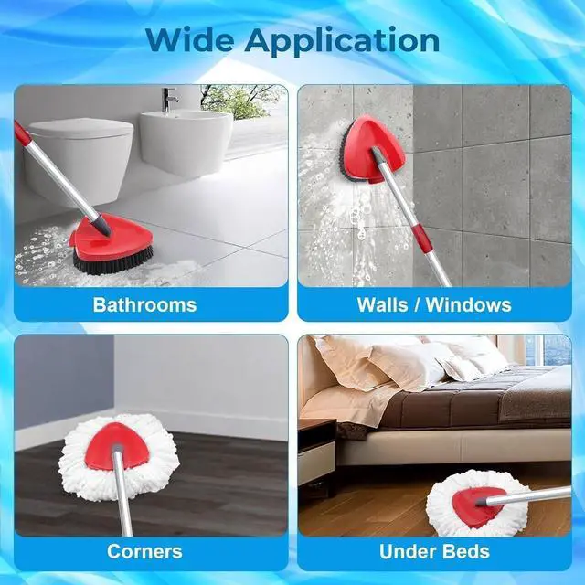 Alt view image 7 of 7 - Spin Mop Head and Brush Replacement Compatible with O Cedar EasyWring 1-Tank System, 4 Mop Replace Heads, 1 Handle, 1 Base and 1 Scrub Brush Combo Set