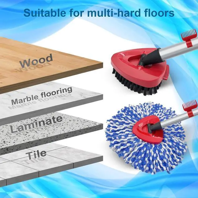 Alt view image 4 of 7 - 2 Pack Spin Mop Heads Replacement Compatible with O Cedar RinseClean 2 Tank, Upgraded Scrub Brush,4 Section Mop Handle and 1 Base Combo Set, Microfiber Replace Head Refill