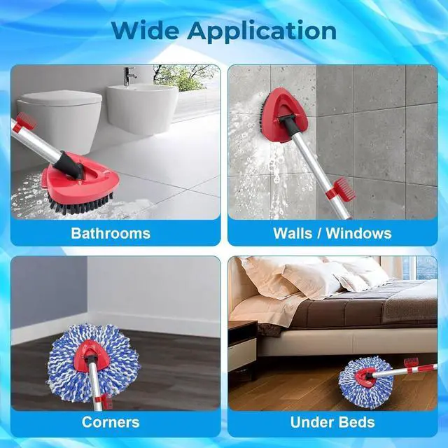 Alt view image 6 of 7 - 2 Pack Spin Mop Heads Replacement Compatible with O Cedar RinseClean 2 Tank, Upgraded Scrub Brush,4 Section Mop Handle and 1 Base Combo Set, Microfiber Replace Head Refill