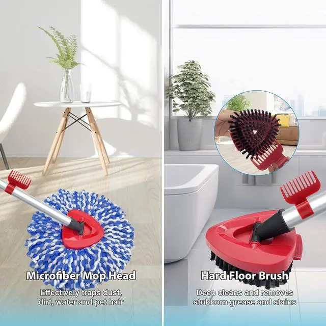 Alt view image 7 of 7 - 2 Pack Spin Mop Heads Replacement Compatible with O Cedar RinseClean 2 Tank, Upgraded Scrub Brush,4 Section Mop Handle and 1 Base Combo Set, Microfiber Replace Head Refill