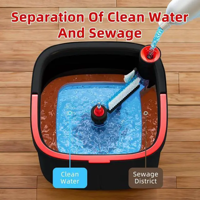 Alt view image 4 of 7 - KZKR Spin Square Mop and Bucket Set with 2 Replaceable Microfiber Pads and Self Separation Dirty and Clean Water System, Self Wringing 360° Rotating Mops Head for Home Floors Cleaning