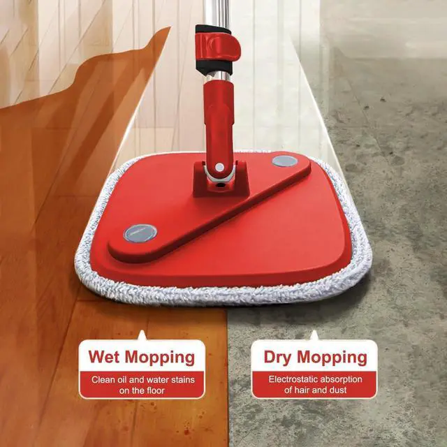 Alt view image 7 of 7 - KZKR Spin Square Mop and Bucket Set with 2 Replaceable Microfiber Pads and Self Separation Dirty and Clean Water System, Self Wringing 360° Rotating Mops Head for Home Floors Cleaning