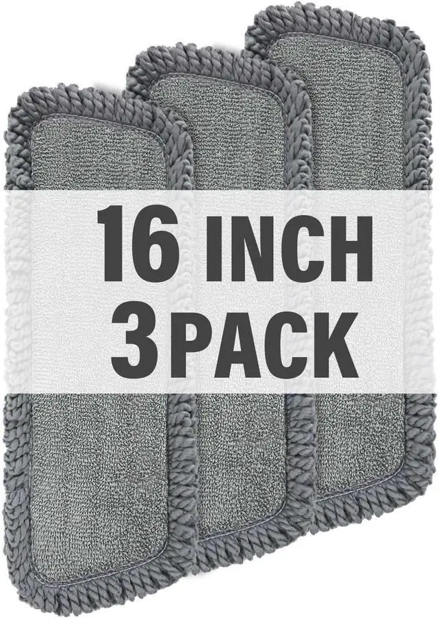 Main image of 16.5 inch Mop Pads Refills, 3 Pack Microfiber Reusable Replacement Mop Pads Flat Replacements Heads for Wet Or Dry Floor Cleaning and Scrubbing, Grey Tassel Cloth