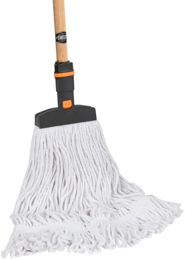 Main image of SWOPT Premium Cotton Mop + 60" EVA Foam Comfort Grip Wooden Handle - Mop Head with Long Handle Interchangeable with All SWOPT Cleaning Products - Safe for Wood, Laminate or Tile
