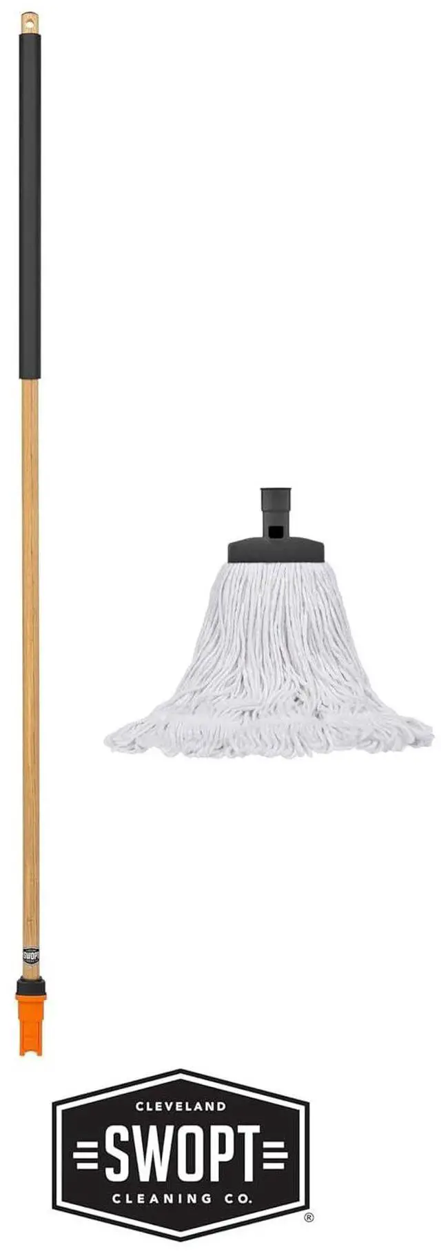 Alt view image 2 of 7 - SWOPT Premium Cotton Mop + 60" EVA Foam Comfort Grip Wooden Handle - Mop Head with Long Handle Interchangeable with All SWOPT Cleaning Products - Safe for Wood, Laminate or Tile