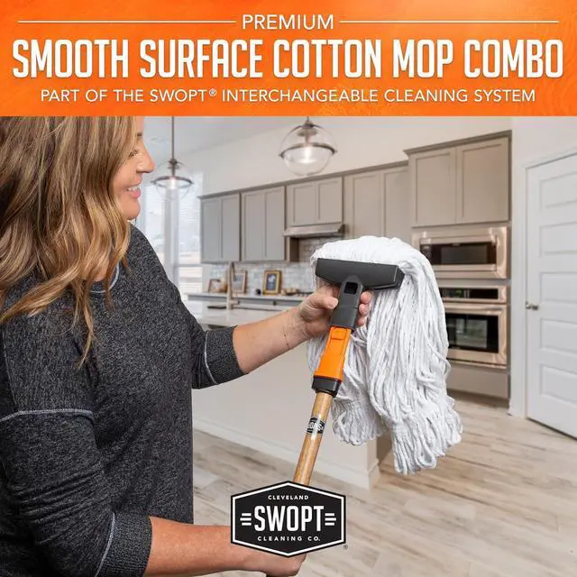 Alt view image 5 of 7 - SWOPT Premium Cotton Mop + 60" EVA Foam Comfort Grip Wooden Handle - Mop Head with Long Handle Interchangeable with All SWOPT Cleaning Products - Safe for Wood, Laminate or Tile