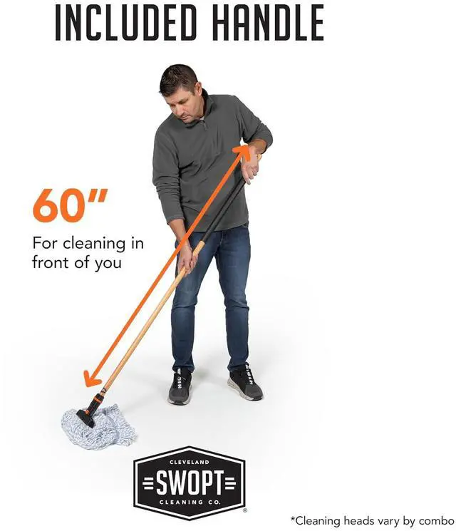 Alt view image 6 of 7 - SWOPT Premium Cotton Mop + 60" EVA Foam Comfort Grip Wooden Handle - Mop Head with Long Handle Interchangeable with All SWOPT Cleaning Products - Safe for Wood, Laminate or Tile
