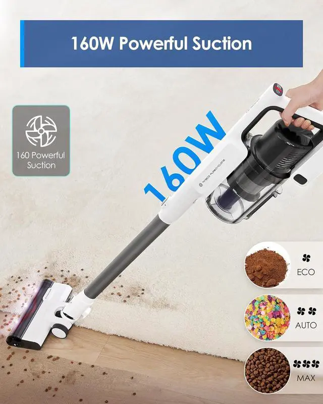 Alt view image 2 of 7 - Tineco A30S Cordless Stick Vacuum Cleaner, 160W Suction, 60Min Runtime, 1L Larger Dustbin, ZeroTangle Brush, PureCyclone Tech, LED Headlight, White