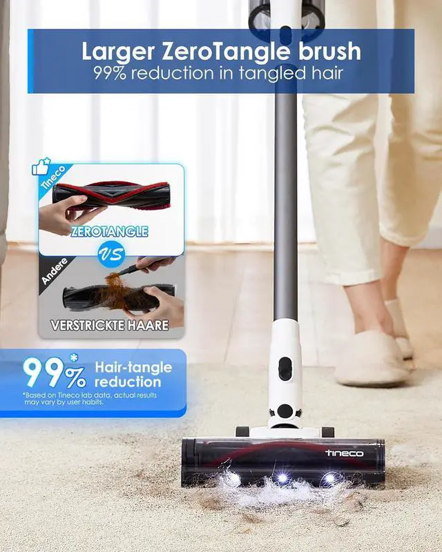 Alt view image 4 of 7 - Tineco A30S Cordless Stick Vacuum Cleaner, 160W Suction, 60Min Runtime, 1L Larger Dustbin, ZeroTangle Brush, PureCyclone Tech, LED Headlight, White