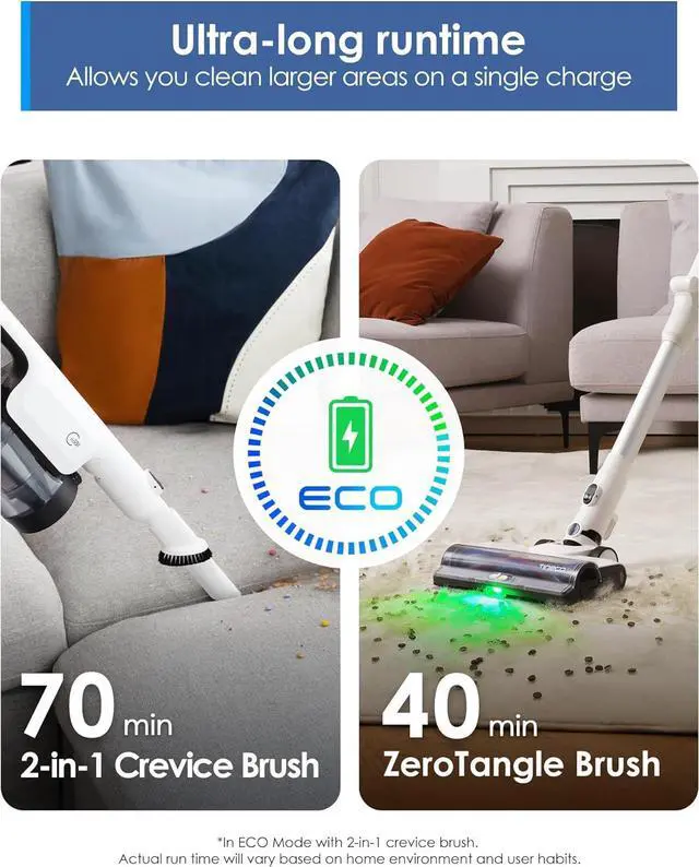 Alt view image 3 of 7 - Tineco Pure ONE A50S Cordless Stick Vacuum Cleaner, 185W Suction,1L Larger Dustbin, 3DSense Power Brush, PureCyclone Tech, Easily Tackles Large Debris