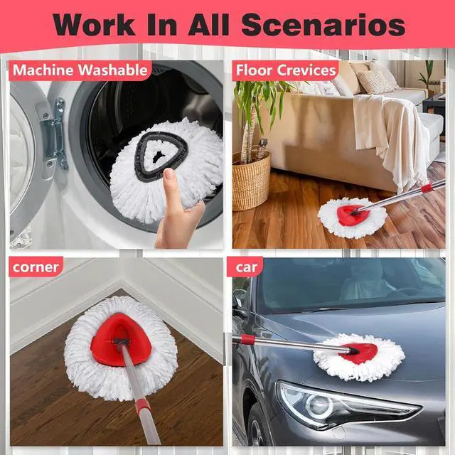 Alt view image 4 of 7 - Mop Replacement Heads 6 Pcs & 2 Scrub Brushes Combo for Ocedar Easywring 1-Tank System,Microfiber Spin Mop Replacement Head,Machine Washable for Bathroom,Kitchen,Tub and Tile Cleaning