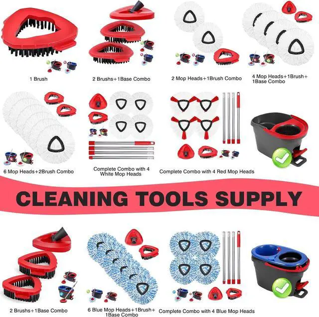 Alt view image 7 of 7 - Mop Replacement Heads 6 Pcs & 2 Scrub Brushes Combo for Ocedar Easywring 1-Tank System,Microfiber Spin Mop Replacement Head,Machine Washable for Bathroom,Kitchen,Tub and Tile Cleaning