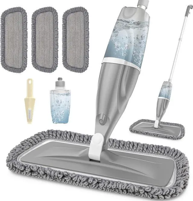 Main image of Microfiber Spray Mops for Floors Cleaning: EXEGO Dust Mop Wet Mop with 3 Washable Resuable Pads -440ML Refillable Bottle and 1 Scraper - Flat Floor Mop for Hardwood Laminate Ceramic Tiles Vinyl Woood