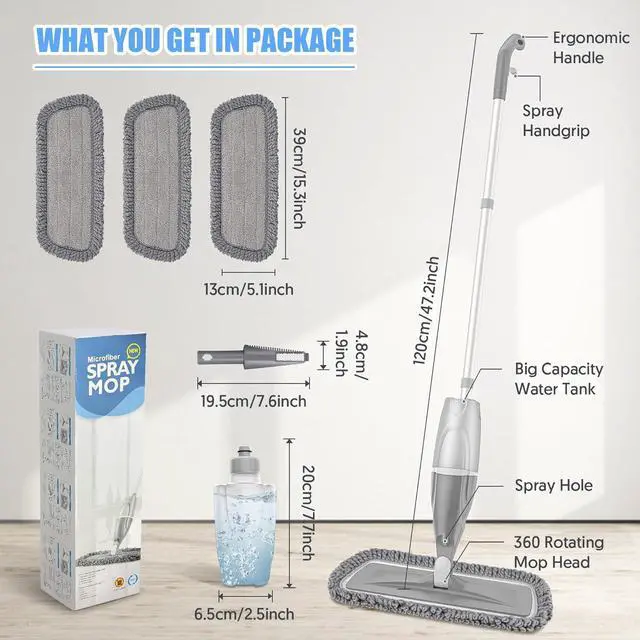 Alt view image 5 of 5 - Microfiber Spray Mops for Floors Cleaning: EXEGO Dust Mop Wet Mop with 3 Washable Resuable Pads -440ML Refillable Bottle and 1 Scraper - Flat Floor Mop for Hardwood Laminate Ceramic Tiles Vinyl Woood