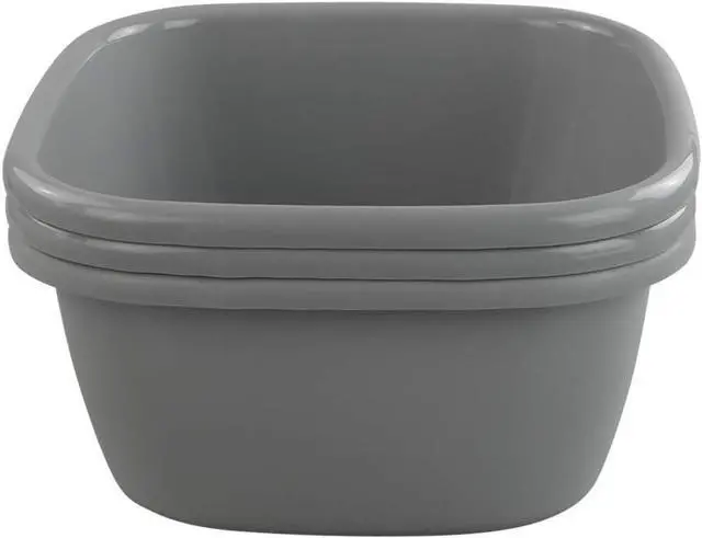 Main image of Set of 3 Plastic Wash Tub Dish Pan Basin, 16 Quart, Grey