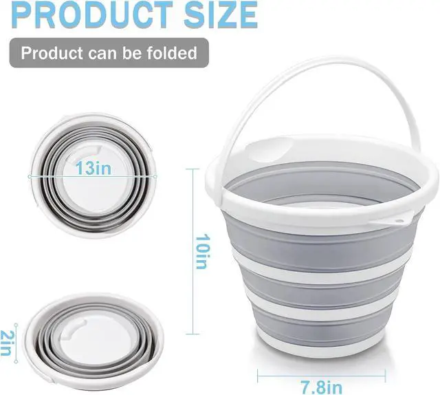 Alt view image 2 of 7 - 2-Pack Collapsible Buckets - 2.6 Gallon (10L) Large Capacity, Essential for RV, Garden Cleaning, Car Washing, Camping, Fishing, Multi-Purpose Durable Portable Buckets, Easy Storage, Use Anywhere