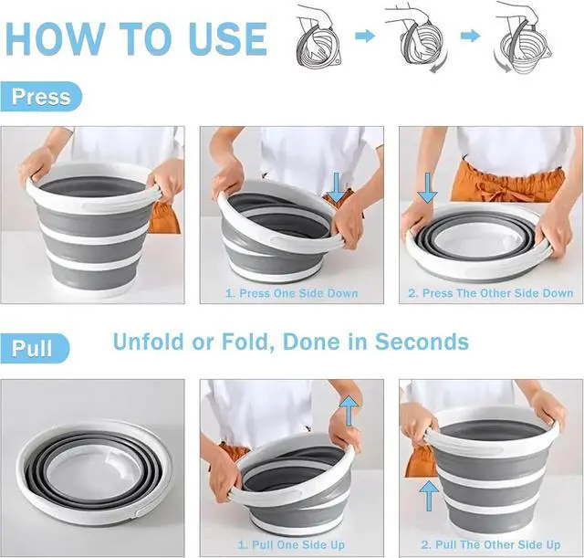 Alt view image 3 of 7 - 2-Pack Collapsible Buckets - 2.6 Gallon (10L) Large Capacity, Essential for RV, Garden Cleaning, Car Washing, Camping, Fishing, Multi-Purpose Durable Portable Buckets, Easy Storage, Use Anywhere