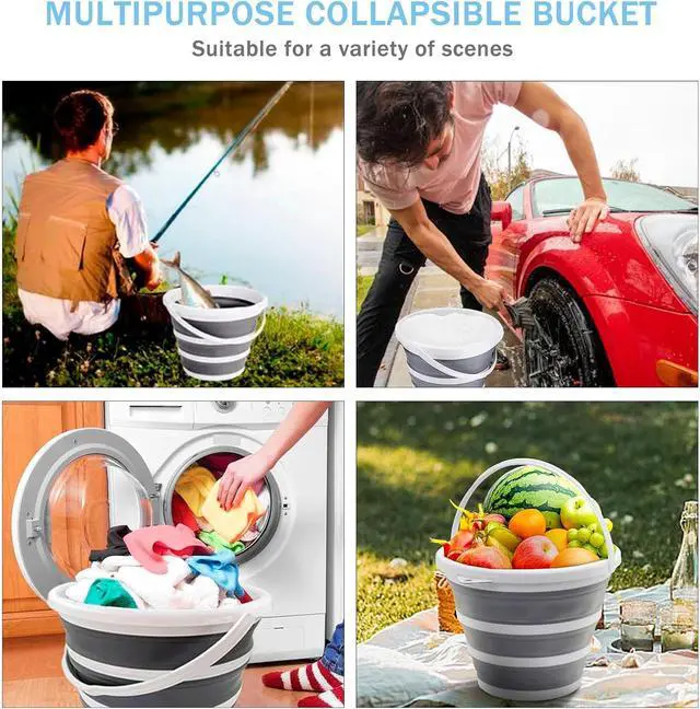 Alt view image 6 of 7 - 2-Pack Collapsible Buckets - 2.6 Gallon (10L) Large Capacity, Essential for RV, Garden Cleaning, Car Washing, Camping, Fishing, Multi-Purpose Durable Portable Buckets, Easy Storage, Use Anywhere