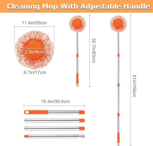 Alt view image 2 of 7 - 61 in Adjustable Cleaning Mop, Dolodomy 180° Rotatable Mops for Floor Cleaning with 4 Reusable Heads, 2 Fabrics Wall Mop for Floor Door Window Ceiling and Bathroom