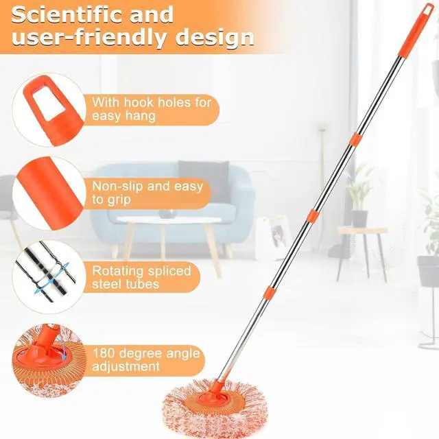 Alt view image 3 of 7 - 61 in Adjustable Cleaning Mop, Dolodomy 180° Rotatable Mops for Floor Cleaning with 4 Reusable Heads, 2 Fabrics Wall Mop for Floor Door Window Ceiling and Bathroom