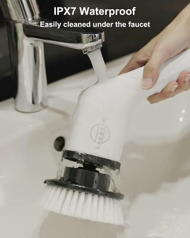 Alt view image 7 of 7 - Leebein Electric Spin Scrubber, Cordless Cleaning Brush with 8 Replaceable Brush Heads, Tub and Floor Tile 360 Power Scrubber Dual Speed with Adjustable & Detachable Handle for Bathroom Kitchen Car