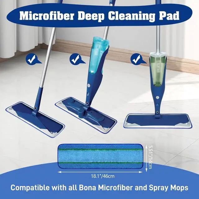 Alt view image 2 of 6 - 8 Pack 18Inch Deep Cleaning Replacement Pads Compatible with Bona Family of Mops, Premium Microfiber Floor Mop for Hardwood Floors and Multi-Surface Floor Cleaner