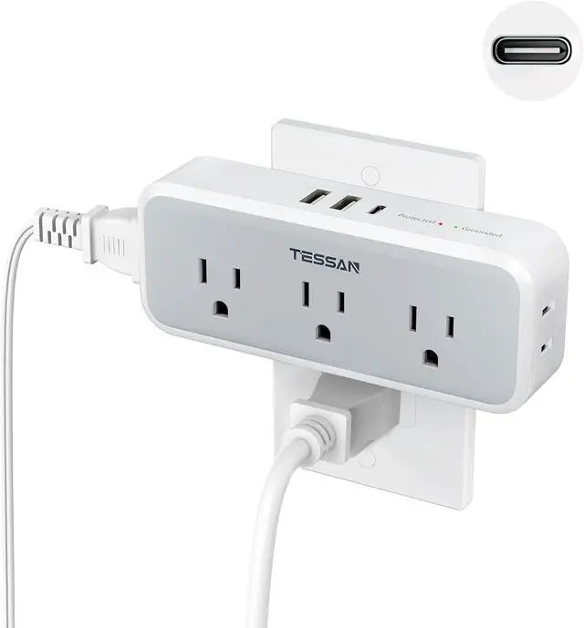 Main image of Multi Plug Outlet Extender, USB C Wall Charger, TESSAN Wall Plug Splitter with 5 Outlets and 3 USB, Electrical Power Expander with Surge Protector Spaced for Home Office Dorm Room