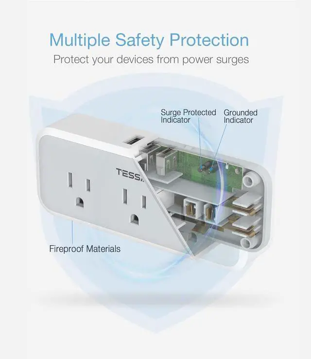 Alt view image 4 of 6 - Multi Plug Outlet Extender, USB C Wall Charger, TESSAN Wall Plug Splitter with 5 Outlets and 3 USB, Electrical Power Expander with Surge Protector Spaced for Home Office Dorm Room