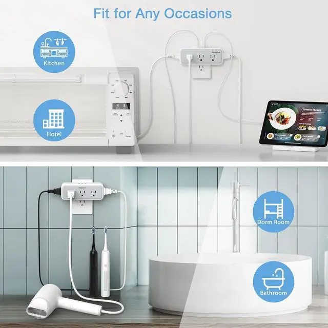 Alt view image 6 of 6 - Multi Plug Outlet Extender, USB C Wall Charger, TESSAN Wall Plug Splitter with 5 Outlets and 3 USB, Electrical Power Expander with Surge Protector Spaced for Home Office Dorm Room