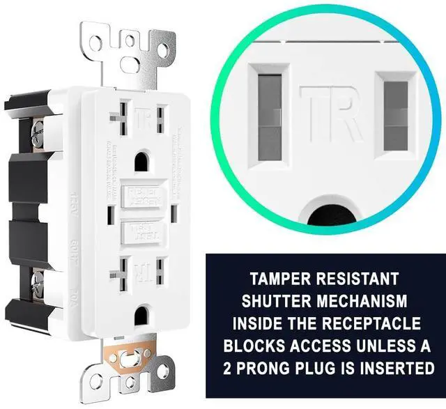 Alt view image 6 of 7 - 10 Pack GFCI Outlet 20 Amp, GFI Outlet with LED Indicator, TR Tamper Resistant GFCI White Outlet Receptacle, 20 Amp GFCI Self Test Safety Outlet with Wall Plate & Screws, UL Listed