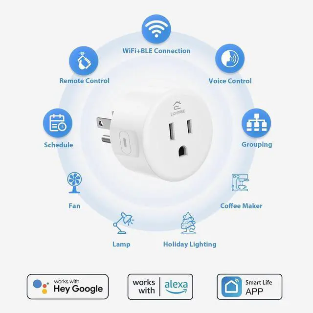 Alt view image 2 of 7 - EIGHTREE Smart Plug, Smart Home WiFi Outlet Works with Alexa & Google Home, Smart Socket with Remote Control & Timer Function, 2.4GHz WiFi Only, 4 Packs