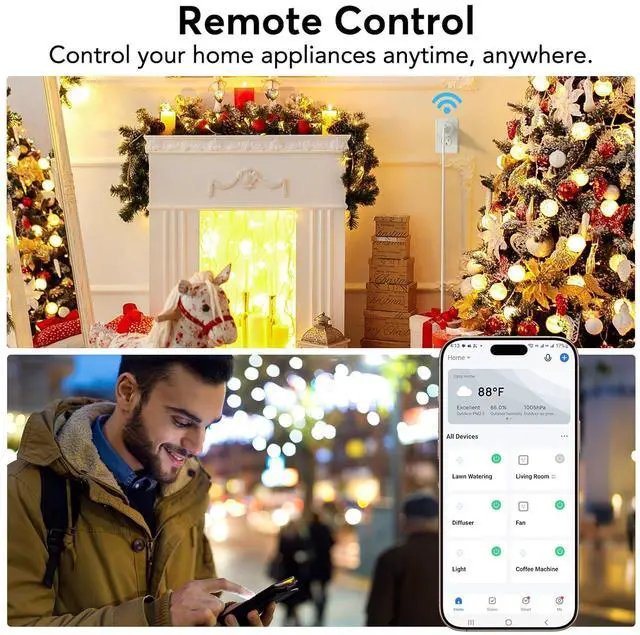 Alt view image 3 of 7 - EIGHTREE Smart Plug, Smart Home WiFi Outlet Works with Alexa & Google Home, Smart Socket with Remote Control & Timer Function, 2.4GHz WiFi Only, 4 Packs