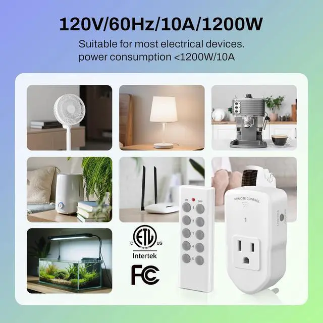 Alt view image 6 of 7 - BN-LINK Wireless Remote Control Electrical Outlet Switch for Lights, Fans, Christmas Lights, Small Appliance, Long Range White (Learning Code, 5Rx-2Tx) 1200W/10A