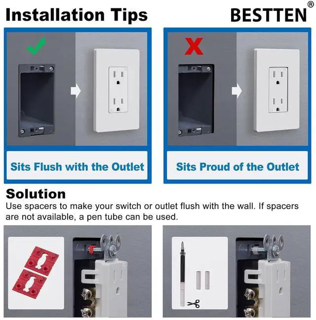 Alt view image 5 of 7 - BESTTEN 30 Pack 15 Amp Decorator Wall Outlet, 15A Standard Electrical TR (Tamper Resistant) Receptacle, Screwless Wall Plate Included, Commercial and Residential Use, UL Listed, White