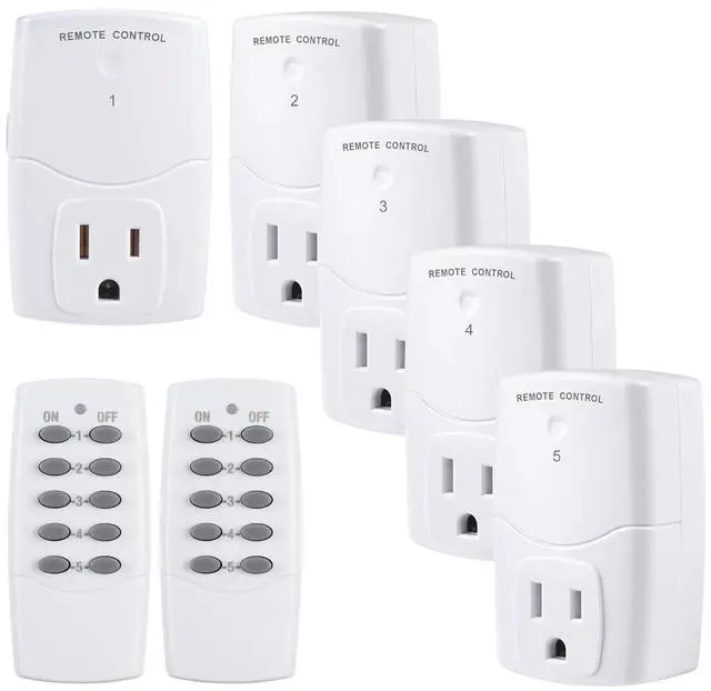 Main image of BN-LINK Mini Wireless Remote Control Outlet Switch Power Plug in for Household Appliances, Wireless Remote Light Switch, LED Light Bulbs, White (2 Remotes + 5 Outlets) 1250W/10A