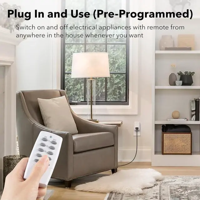 Alt view image 2 of 7 - BN-LINK Mini Wireless Remote Control Outlet Switch Power Plug in for Household Appliances, Wireless Remote Light Switch, LED Light Bulbs, White (2 Remotes + 5 Outlets) 1250W/10A