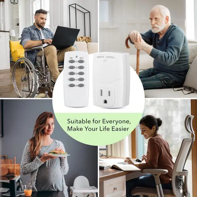 Alt view image 4 of 7 - BN-LINK Mini Wireless Remote Control Outlet Switch Power Plug in for Household Appliances, Wireless Remote Light Switch, LED Light Bulbs, White (2 Remotes + 5 Outlets) 1250W/10A