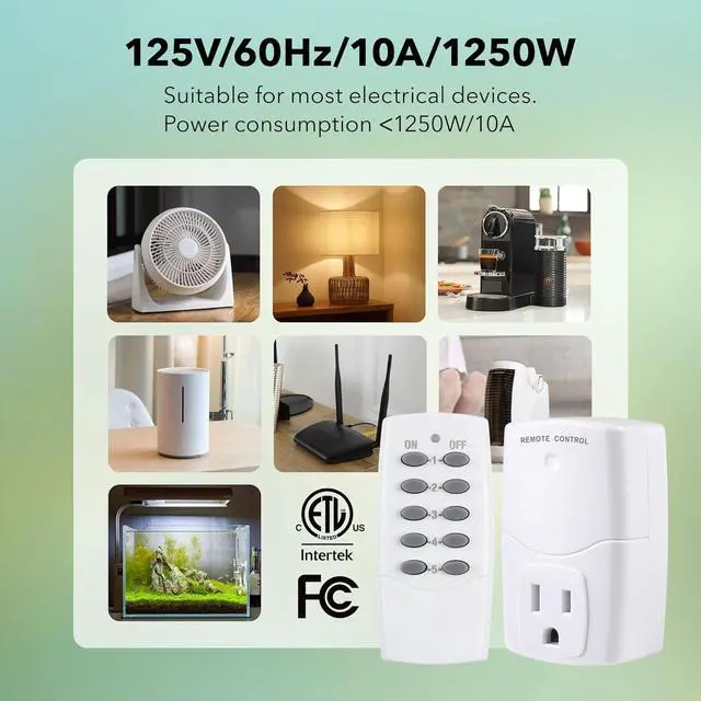 Alt view image 5 of 7 - BN-LINK Mini Wireless Remote Control Outlet Switch Power Plug in for Household Appliances, Wireless Remote Light Switch, LED Light Bulbs, White (2 Remotes + 5 Outlets) 1250W/10A